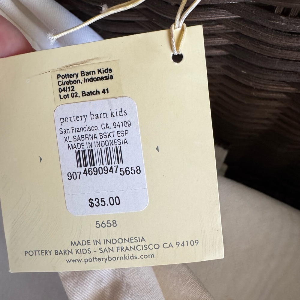 Pottery Barn Kids Wicker Sabrina Basket with Pink and White liner. “Katelyn” - Picture 3 of 4